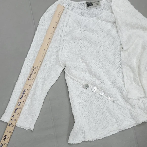 Habitat open knit sweater women's medium white textured cotton shell buttons - Picture 6 of 12